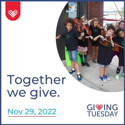GivingTuesday promo pic, kids with violins