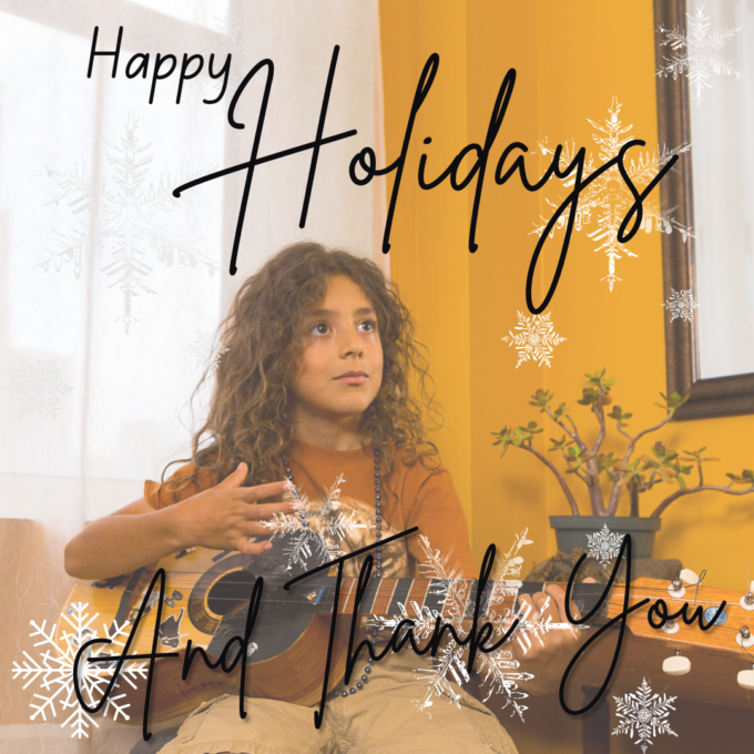 ukulele student with holiday message